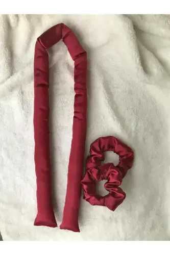 Women Burgundy Color Heatless Hair Styler Hair Sausage Buckle Set-Burgundy - 3