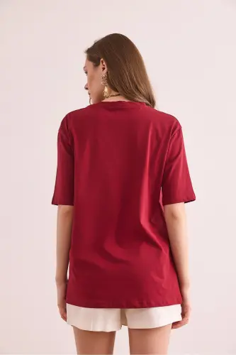 Women Burgundy Eye Printed T-Shirt TSH-19000817-Burgundy - OLALOOK (1)