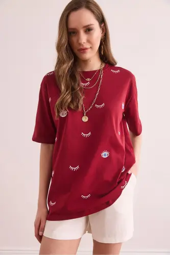 Women Burgundy Eye Printed T-Shirt TSH-19000817-Burgundy - 3