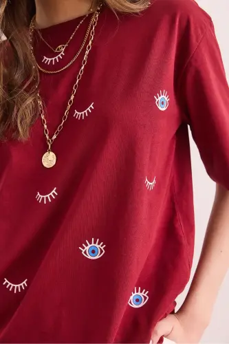 Women Burgundy Eye Printed T-Shirt TSH-19000817-Burgundy - 6
