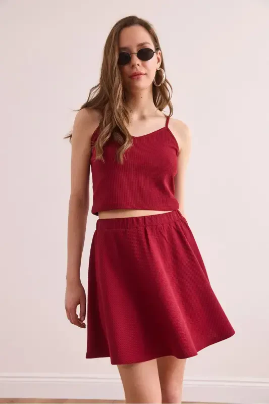 Women Burgundy Skirt Blouse Textured Suit TKM-19000373 - 4