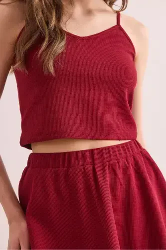 Women Burgundy Skirt Blouse Textured Suit TKM-19000373 - 7