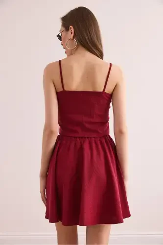 Women Burgundy Skirt Blouse Textured Suit TKM-19000373 - 8