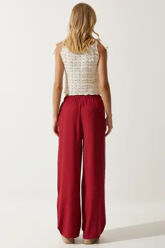 Women Burgundy Summer Viscose Palazzo Pants EN00610-Burgundy - 6