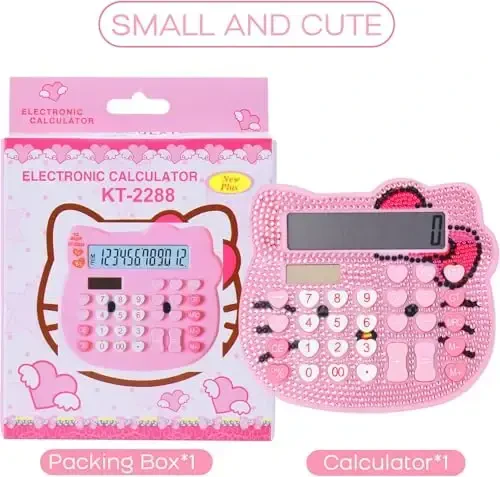 Women Calculators,Desktop Calculator 12 Digit with Large LCD Display and Sensitive Button, Solar and Battery Dual Power, Standard Function for Office, Home, School (Pink+Pink) - 7