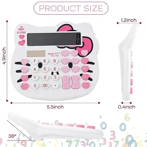 Women Calculators,Desktop Calculator 12 Digit with Large LCD Display and Sensitive Button, Solar and Battery Dual Power, Standard Function for Office, Home, School (White) - 5