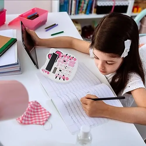 Women Calculators,Desktop Calculator 12 Digit with Large LCD Display and Sensitive Button, Solar and Battery Dual Power, Standard Function for Office, Home, School (White) - 3