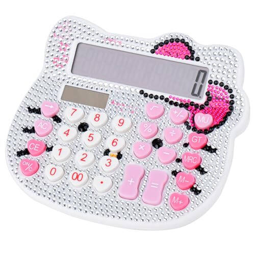 Women Calculators,Desktop Calculator 12 Digit with Large LCD Display and Sensitive Button, Solar and Battery Dual Power, Standard Function for Office, Home, School (White + White Diamonds) - 1