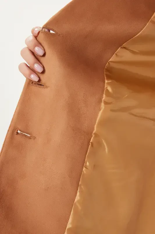 Women Camel Premium Suede Blazer Jacket FN03443-Camel - 4