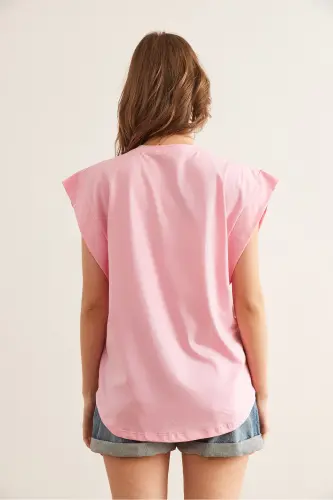 Women Candy Pink Armpit Detailed Bat T-Shirt TSH-19000330-Candy Pink - OLALOOK (1)