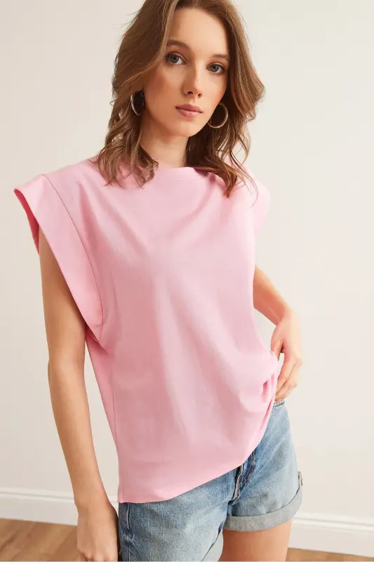 Women Candy Pink Armpit Detailed Bat T-Shirt TSH-19000330-Candy Pink - 4