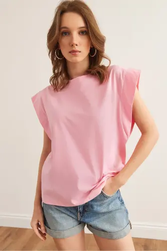 Women Candy Pink Armpit Detailed Bat T-Shirt TSH-19000330-Candy Pink - 7
