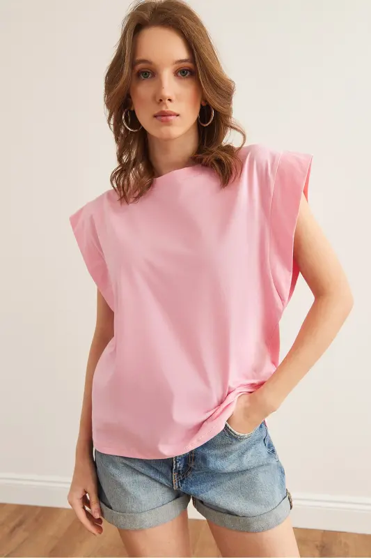 Women Candy Pink Armpit Detailed Bat T-Shirt TSH-19000330-Candy Pink - 7