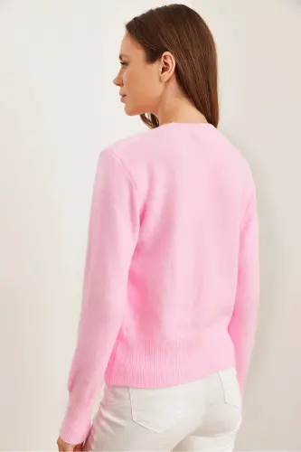 Women Candy Pink Bicycle Collar Soft Touch Basic Knitted Sweater KZK-19000845-Candy Pink - 5
