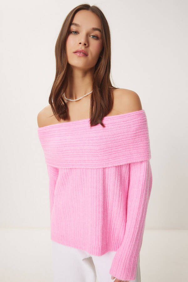Women Candy Pink Madonna Collar Knitted Sweater PF00049 - 1