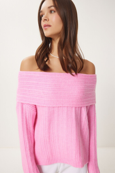 Women Candy Pink Madonna Collar Knitted Sweater PF00049 - 2