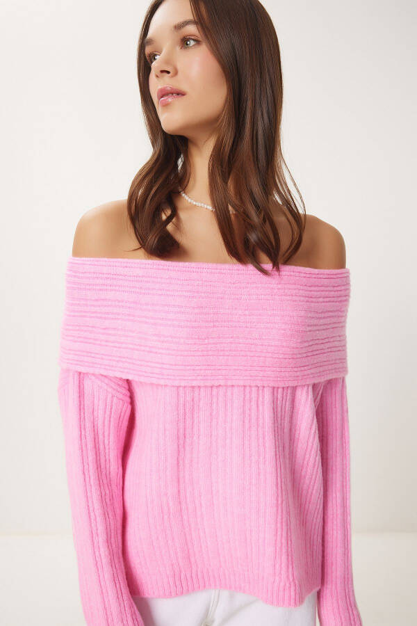 Women Candy Pink Madonna Collar Knitted Sweater PF00049 - 2
