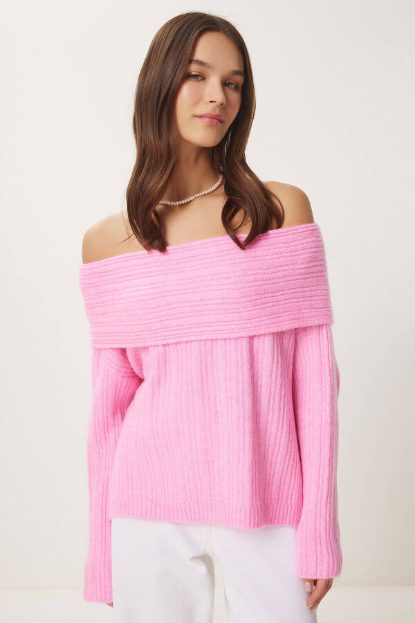 Women Candy Pink Madonna Collar Knitted Sweater PF00049 - 4
