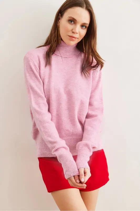 Women Candy Pink Turtleneck Soft Texture Knitted Sweater KZK-19000897-Candy Pink - 1