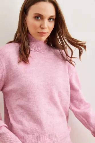 Women Candy Pink Turtleneck Soft Texture Knitted Sweater KZK-19000897-Candy Pink - 3
