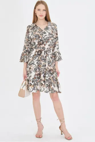 Women Coffee V Neck Sleeves Voluminous Waist Elastic E - 5