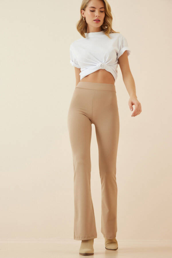 Women Cream Flared Knit Trousers XR00004 - 1