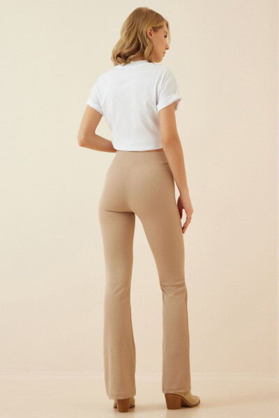 Women Cream Flared Knit Trousers XR00004 - 3