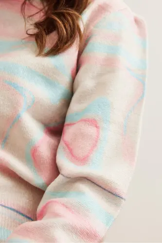 Women Cream Pink Crew Neck Patterned Soft Texture Premium Knitwear Sweater KZK-19000611-Cream Pink - 5