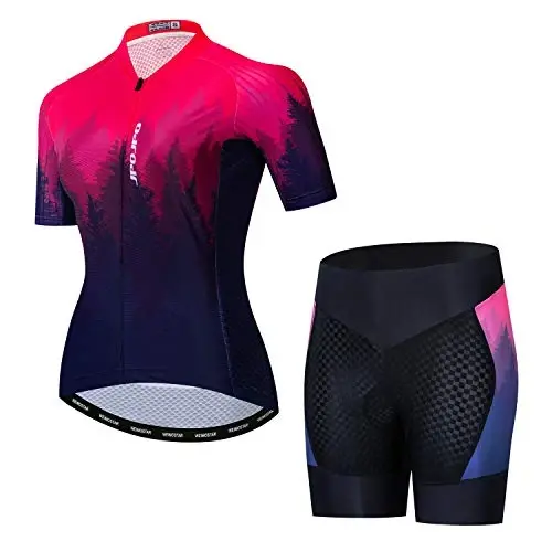 Women Cycling Jersey Set Red Short Sleeve+5D Padded Bike Shorts Quick-Dry Reflective 4-Pockets S-3XL 