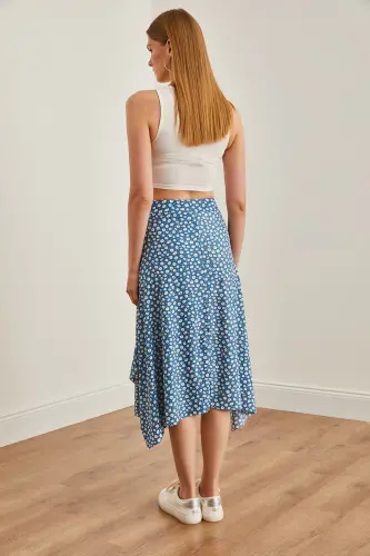 Women Daisy Indigo Asymmetric Patterned Skirt ETK-19 - 6