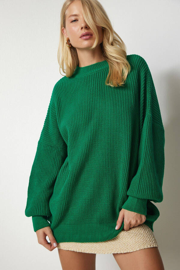 Women Dark Green Oversize Basic Knitted Sweater mx00126 - 1