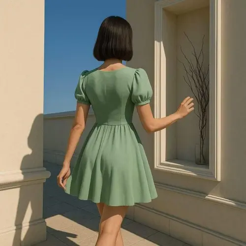 Women Diver Fabric Heart Collar Dress - 3