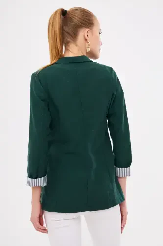 Women Emerald Arm Striped Single Button Jacket ARM-22K001122-Emerald - 4
