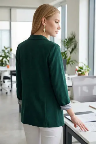 Women Emerald Arm Striped Single Button Jacket ARM-22K001122-Emerald - 8