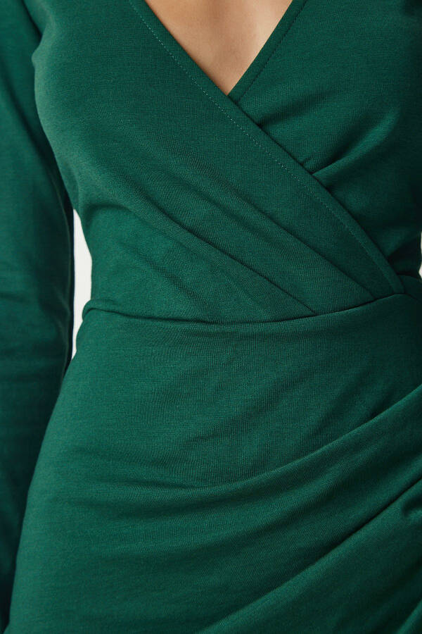 Women Emerald Green Envelope Neck Bodycon Chic Woven Dress UB00131 - 4