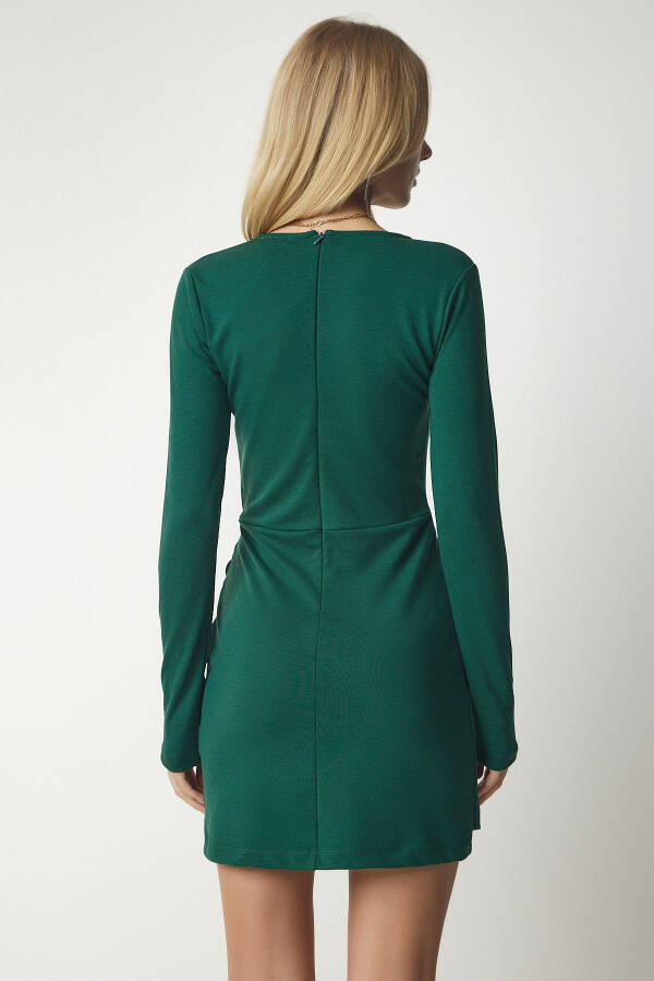 Women Emerald Green Envelope Neck Bodycon Chic Woven Dress UB00131 - 5