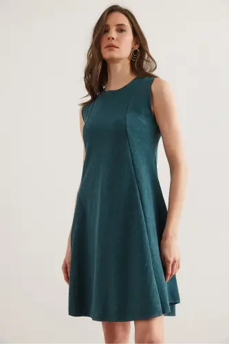 Women Emerald Green Patchwork Thessaloniki Flared Dress EL - 3