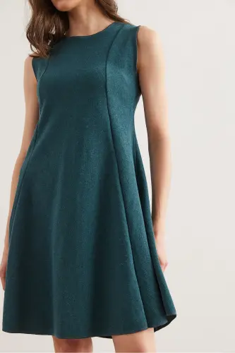 Women Emerald Green Patchwork Thessaloniki Flared Dress EL - 4