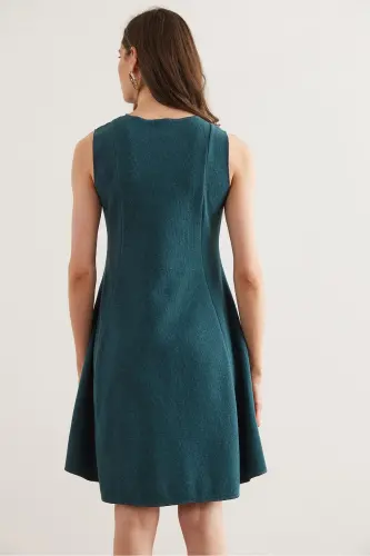 Women Emerald Green Patchwork Thessaloniki Flared Dress EL - 6