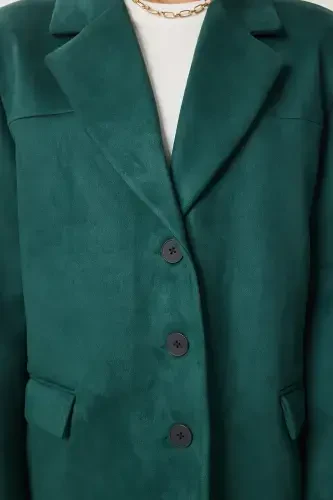 Women Emerald Green Premium Suede Blazer Jacket FN03443-Emerald Green - 4