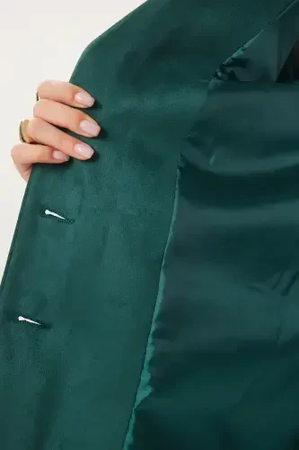 Women Emerald Green Premium Suede Blazer Jacket FN03443-Emerald Green - 5