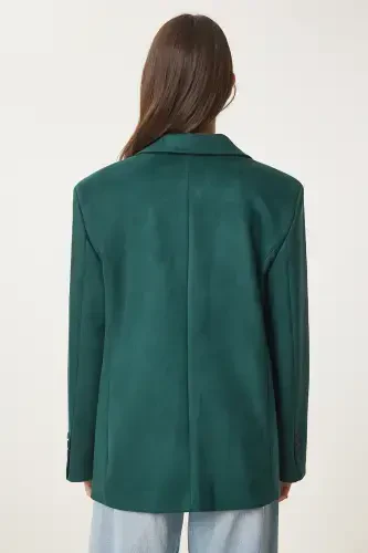 Women Emerald Green Premium Suede Blazer Jacket FN03443-Emerald Green - 6