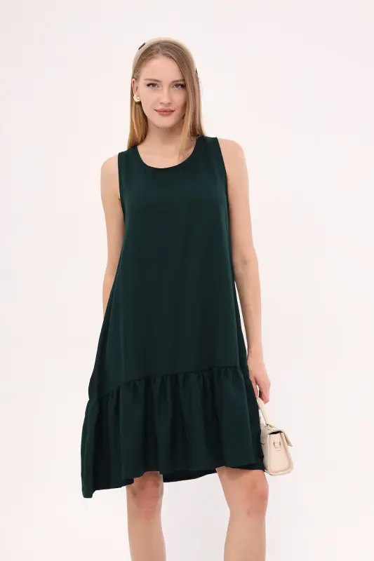 Women Emerald Sleeveless Ruffled Dress ARM-18Y001156-Emerald - 1