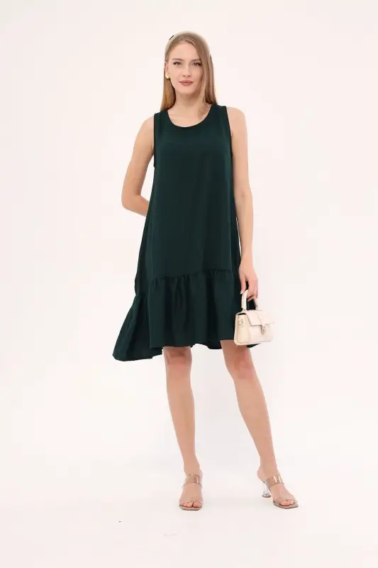 Women Emerald Sleeveless Ruffled Dress ARM-18Y001156-Emerald - 3