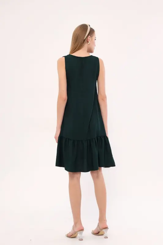 Women Emerald Sleeveless Ruffled Dress ARM-18Y001156-Emerald - 4
