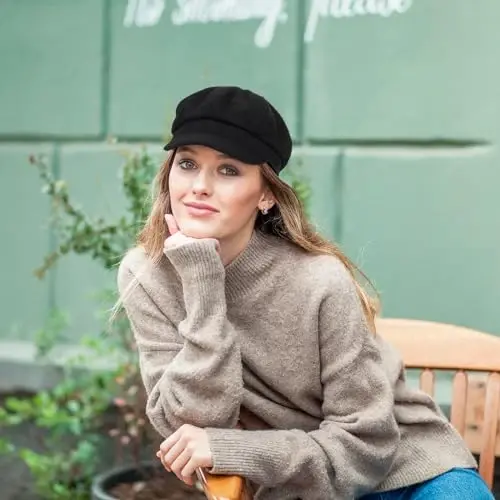 Women Fashion Newsboy Hats Wool Beret Vintage Cabbie Cap Bakerboy Pageboy Winter Hat for Ladies Girls - 4