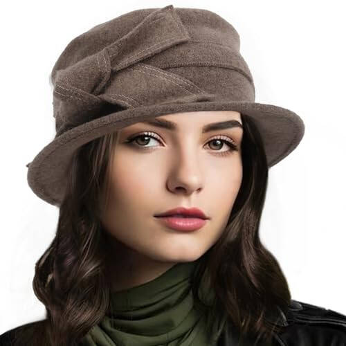 Women Felt Bucket Hat Vintage Floral Wool Dress Winter Hats - 1