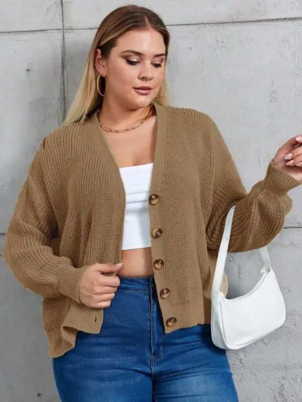 Women Five Button Plus Size Knitted Cardigan - 1