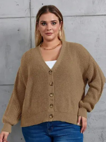 Women Five Button Plus Size Knitted Cardigan - 4