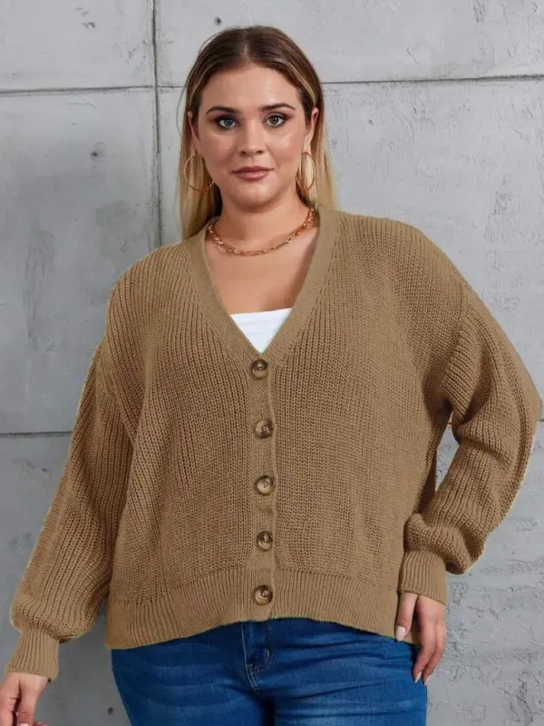 Women Five Button Plus Size Knitted Cardigan - 4